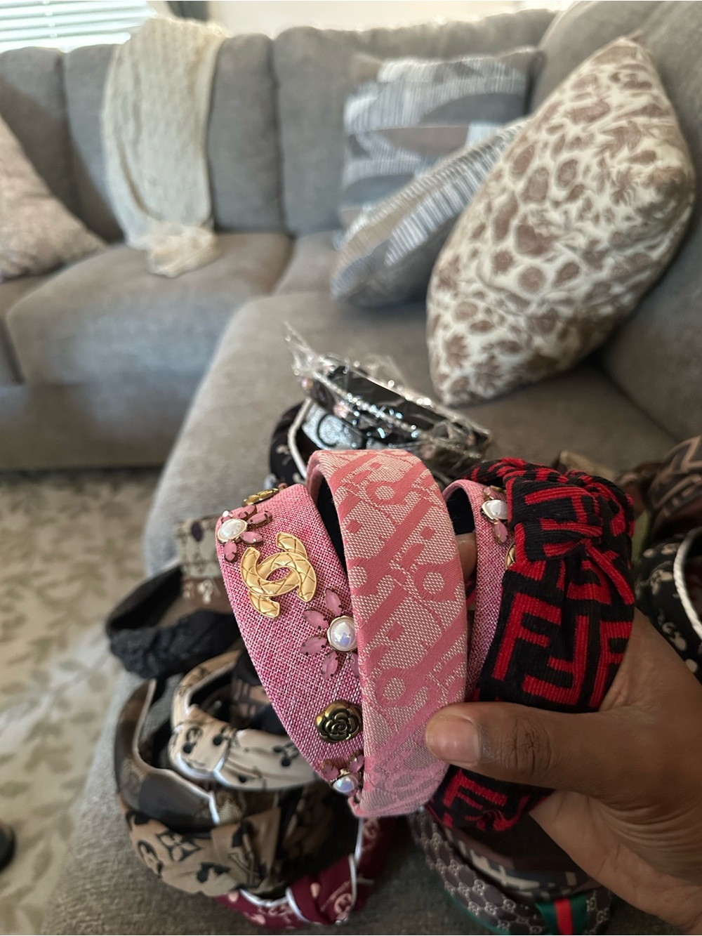 Designer-Inspired Pink Embellished Headband - Pink 60 counts